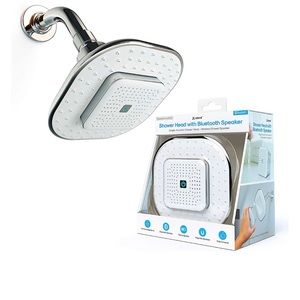 Atomi 4.9” White Showerhead With Removable, Magnetic Bluetooth Speaker
